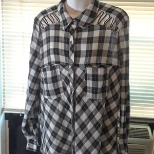 Free People Checkered Long Sleeve Blouse
